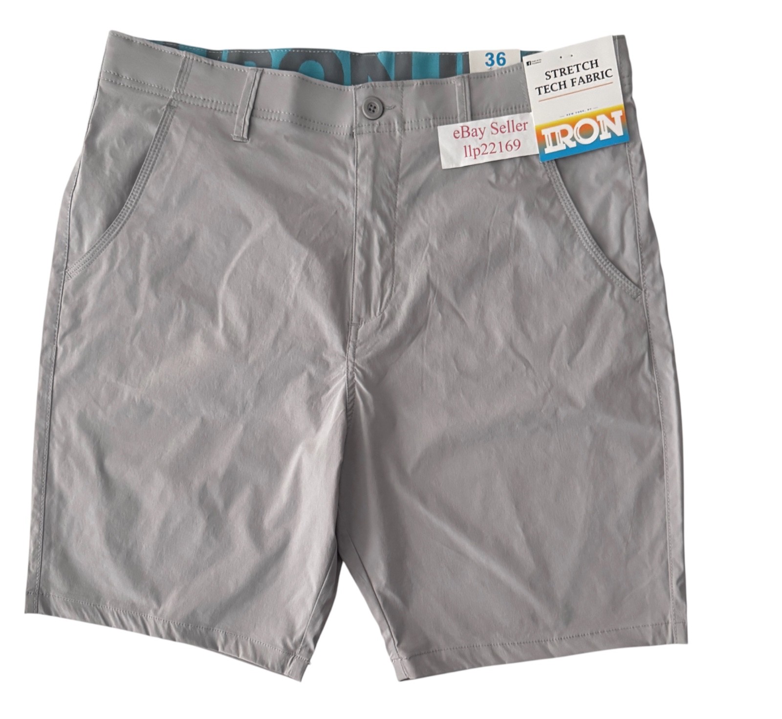 IRON CO Men’s Shorts Stretch Nylon Tech Fabric Flex Waist HARBOR MIST Size 30-38