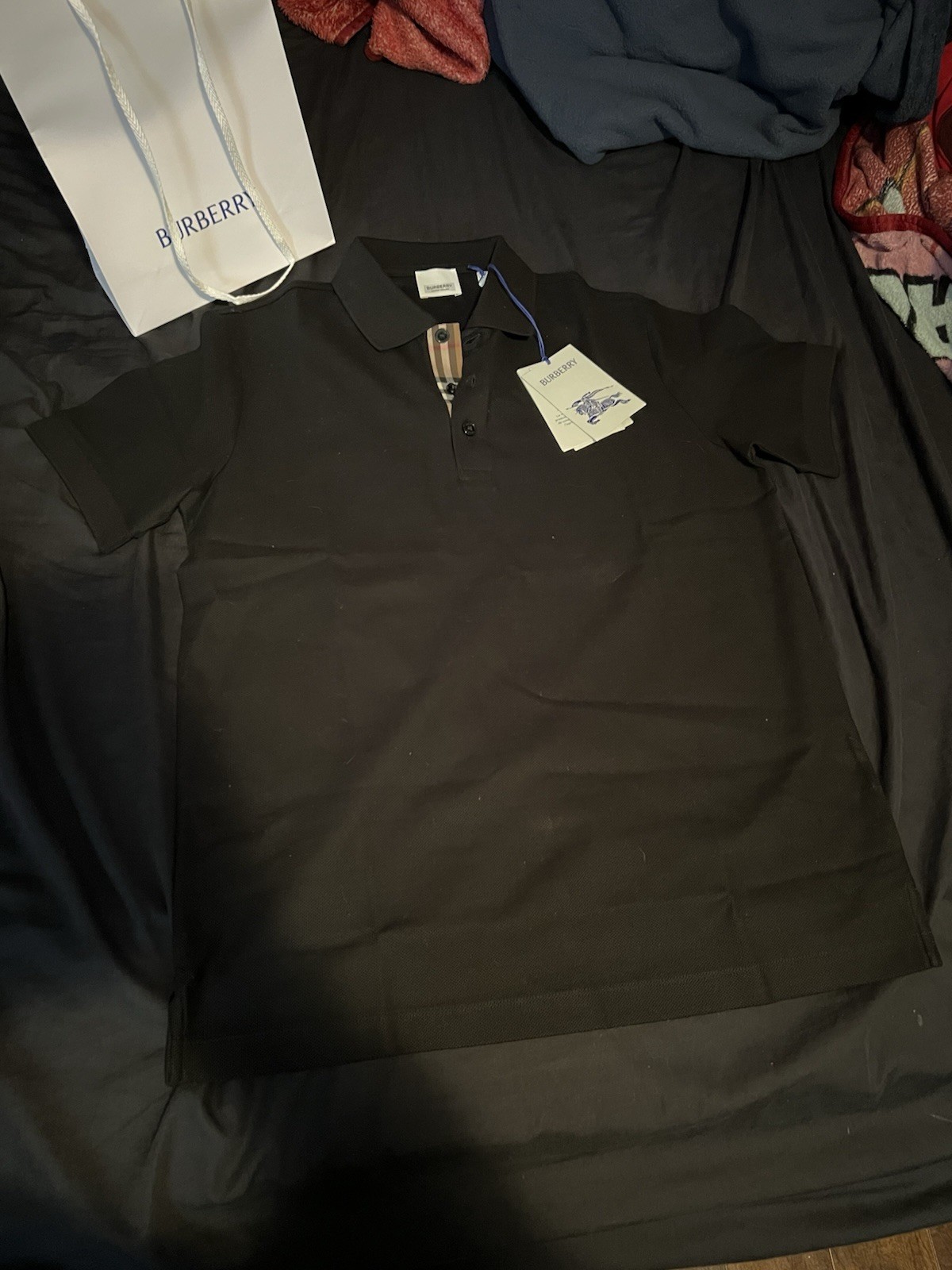 Burberry Men’s Black Solid Polo Shirt Short Sleeve Collared Button Size S