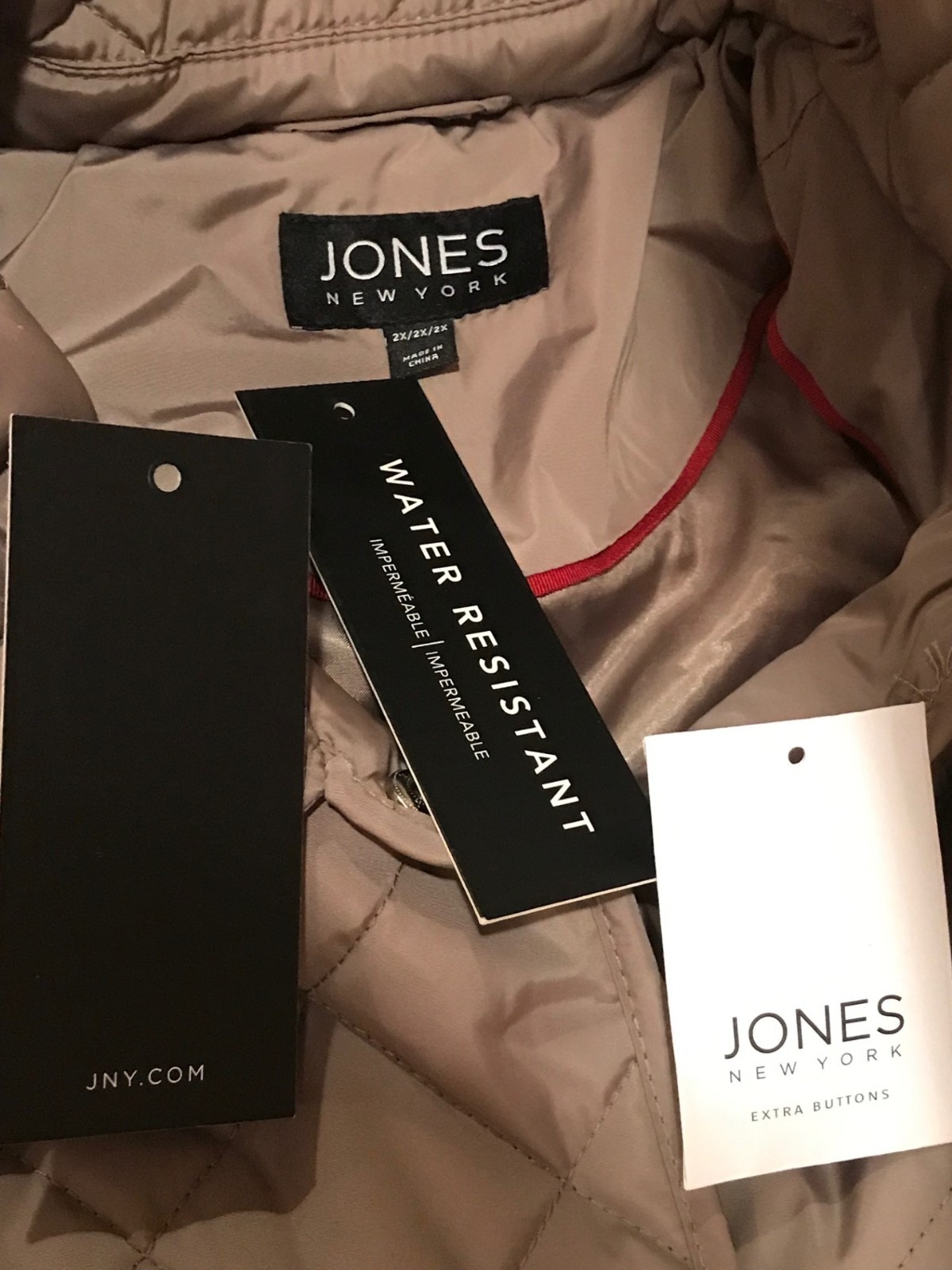 Jones New York 2x Water Resistant Quilted Puffer Jacket Coat Grey Beige Greige
