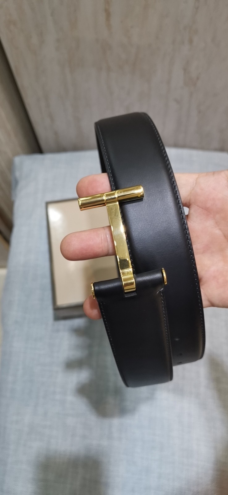 Tom Ford Black Leather Belt Gold Hardware New Free Shipping