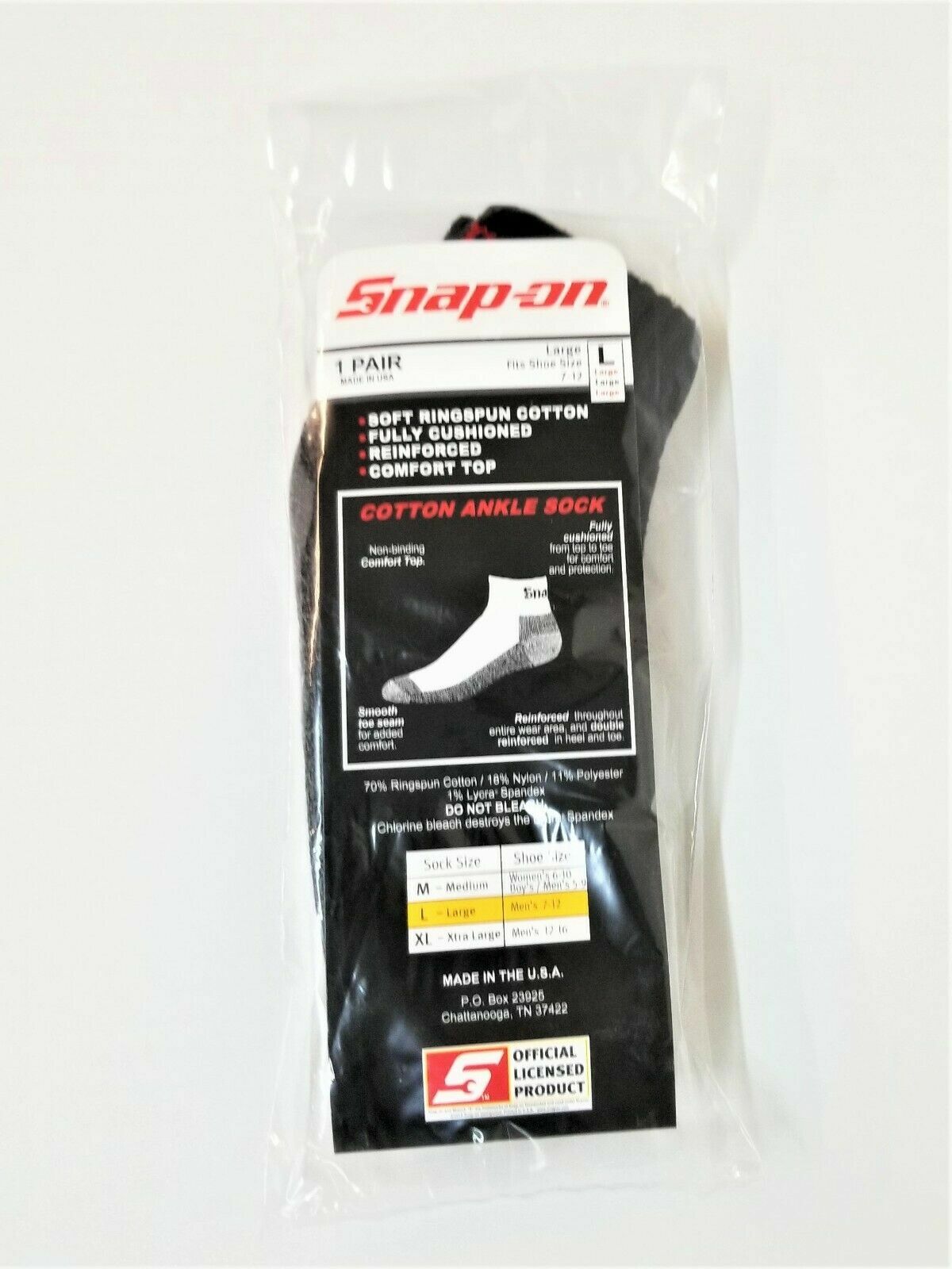 6 Pairs Mens Black Snap On Tools Ankle Socks Large FREE Shipping to USA New!