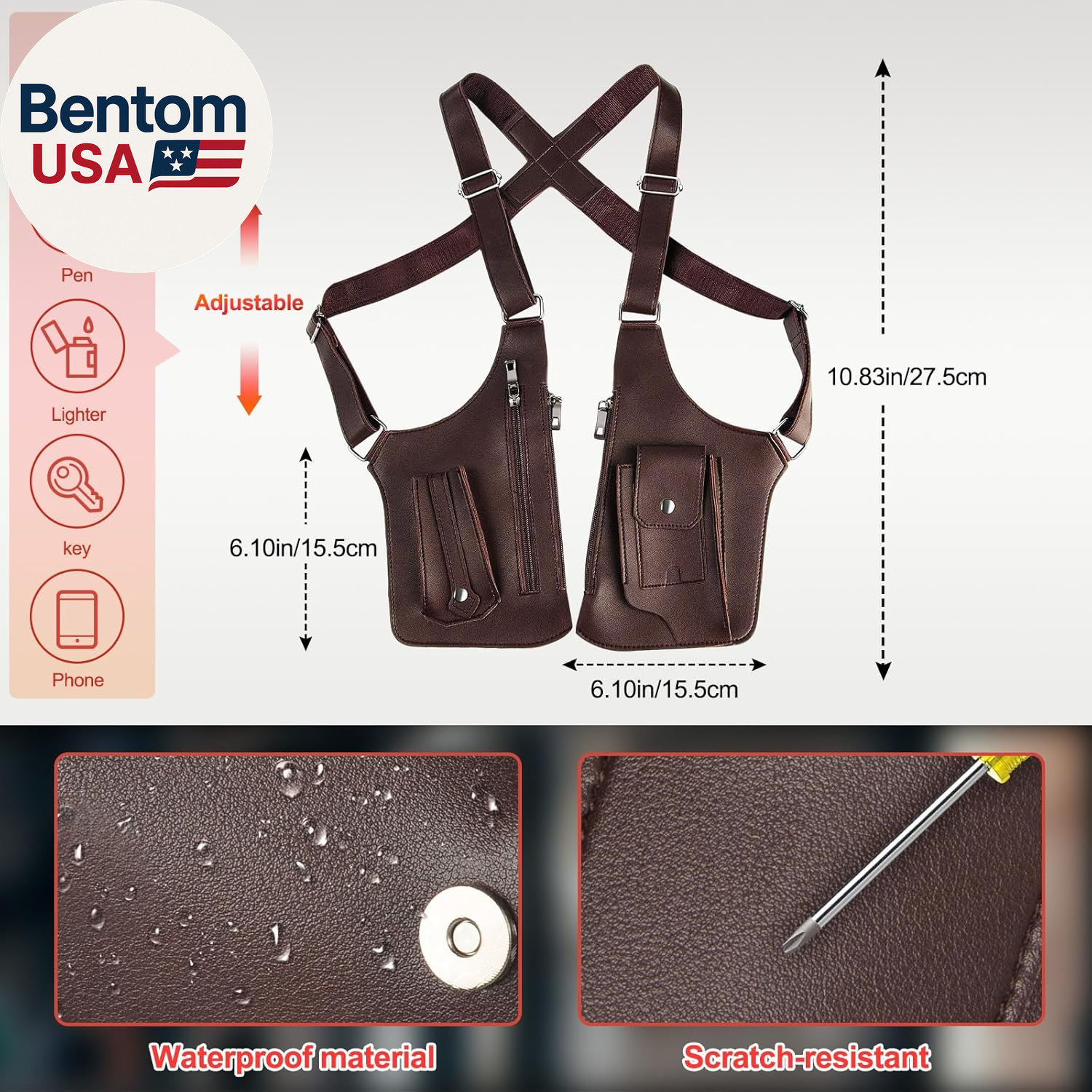 Double Shoulder Armpit Bag for Men, Anti-Theft Hidden Adjustable Strap Holster,