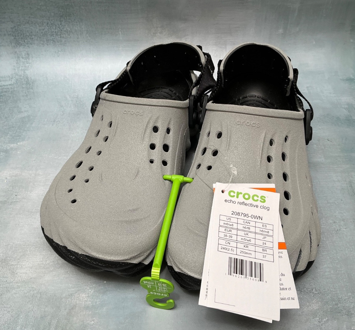 Crocs Echo Reflective Gray Clog W/8 M/6 NWT