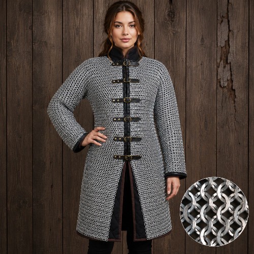 Dark Gray Aluminum Chainmail Hauberk – 9mm Flat Riveted Rings, Full Sleeve, Fr
