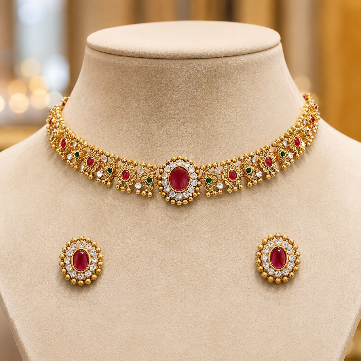 Indian Bollywood Gold Plated Kundan Choker Bridal Necklace Earrings Jewelry Set