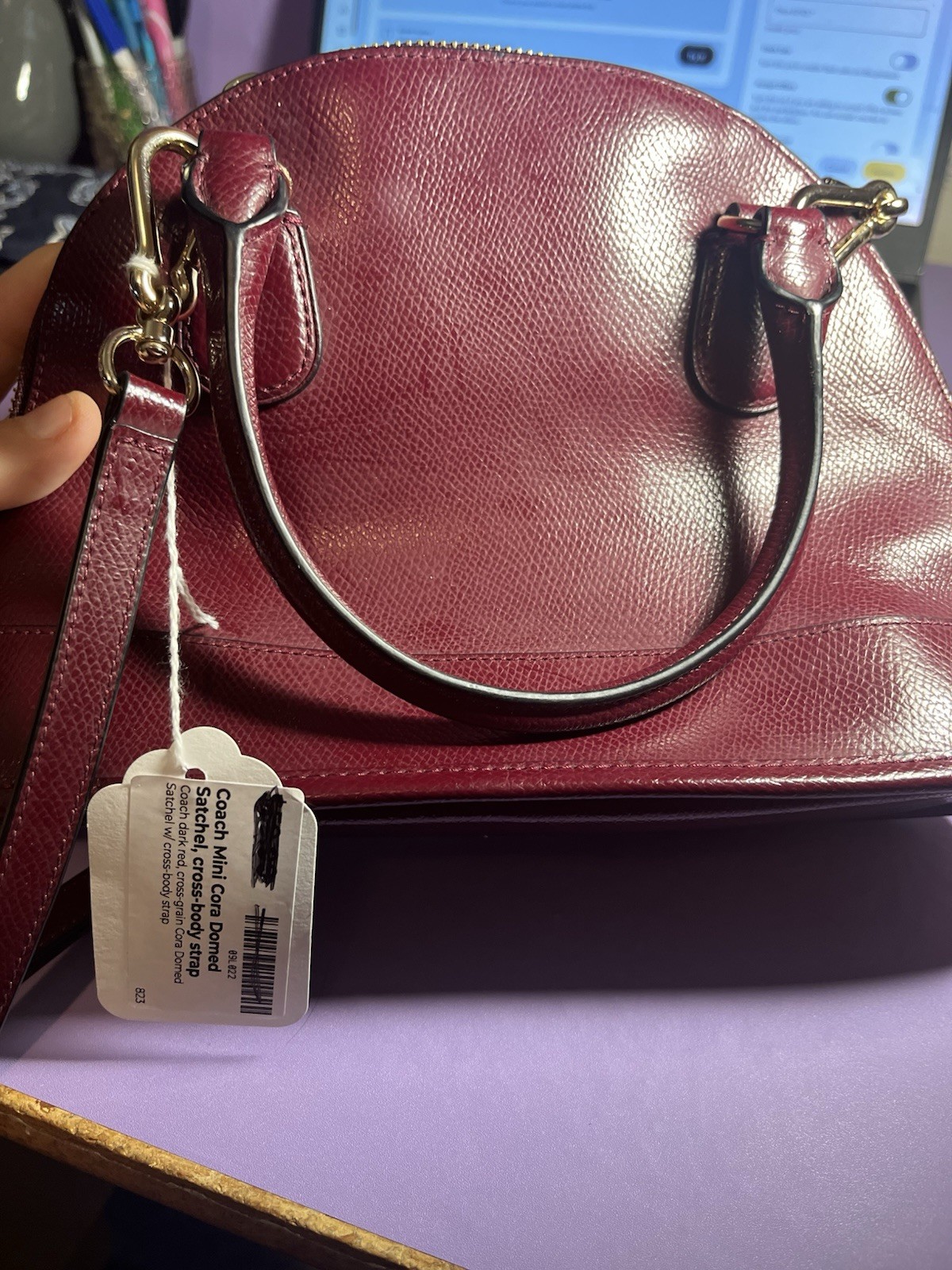 Coach Mini Dome Satchel Burgundy Pebbled Zip Detachable Strap Gold Hardware