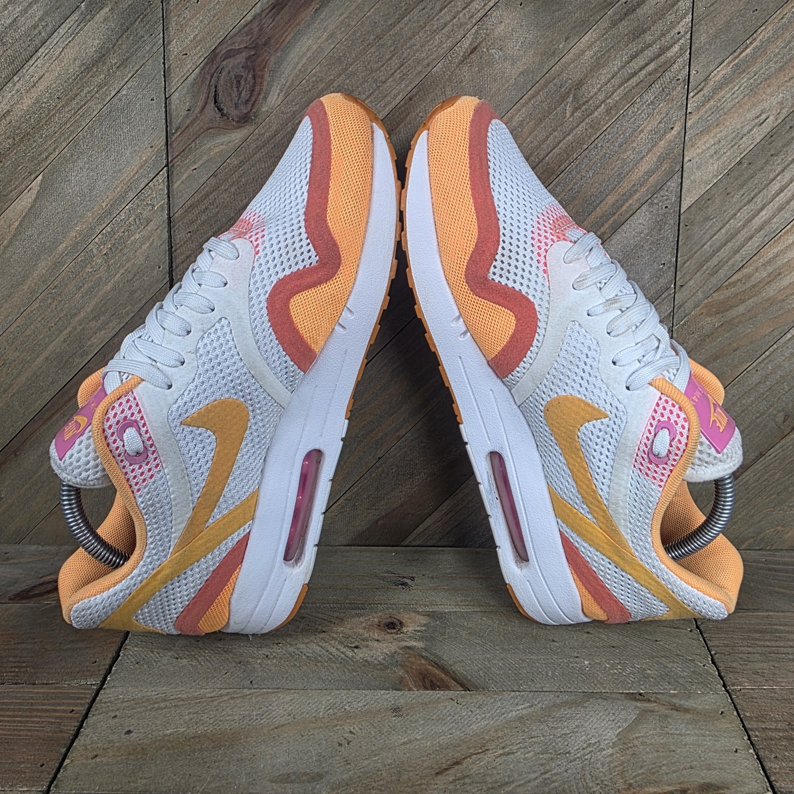 Nike Air Max 1 BR Womens Athletic Sneakers Size 10 White Atomic Mango 644443-101