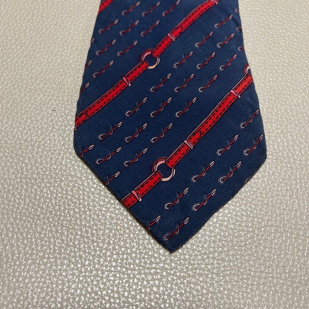 GUCCI GG Stripe Dot Check Silk Necktie Navy 9.7cm Tip Width Pre-owned