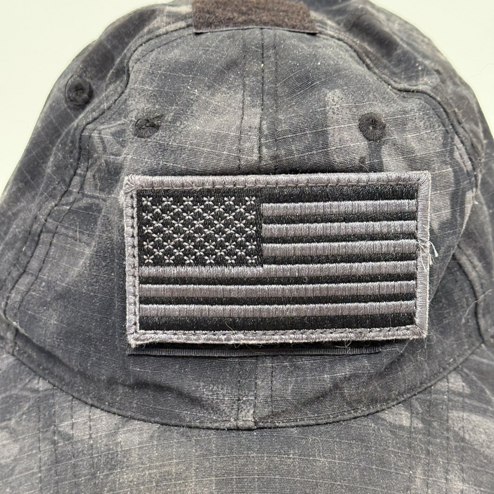 Tactical Air Mesh Low Crown Flex Military Hat Front Flag Patch Black EUC