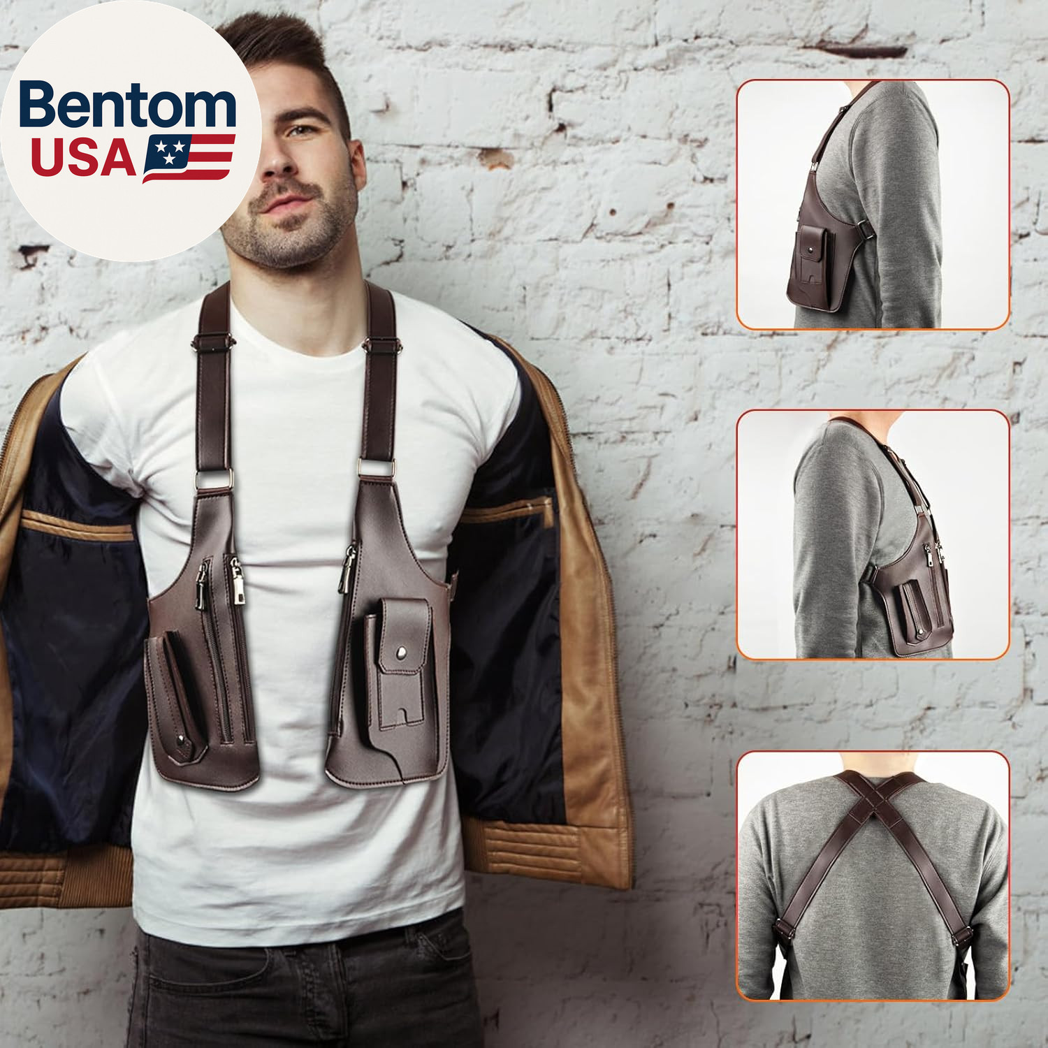 Double Shoulder Armpit Bag for Men, Anti-Theft Hidden Adjustable Strap Holster,