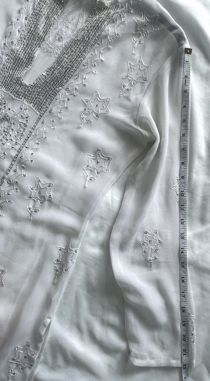 Tokyo Denim Beaded Embroidered Sheer White Floral Silver Sequin Dress M Size