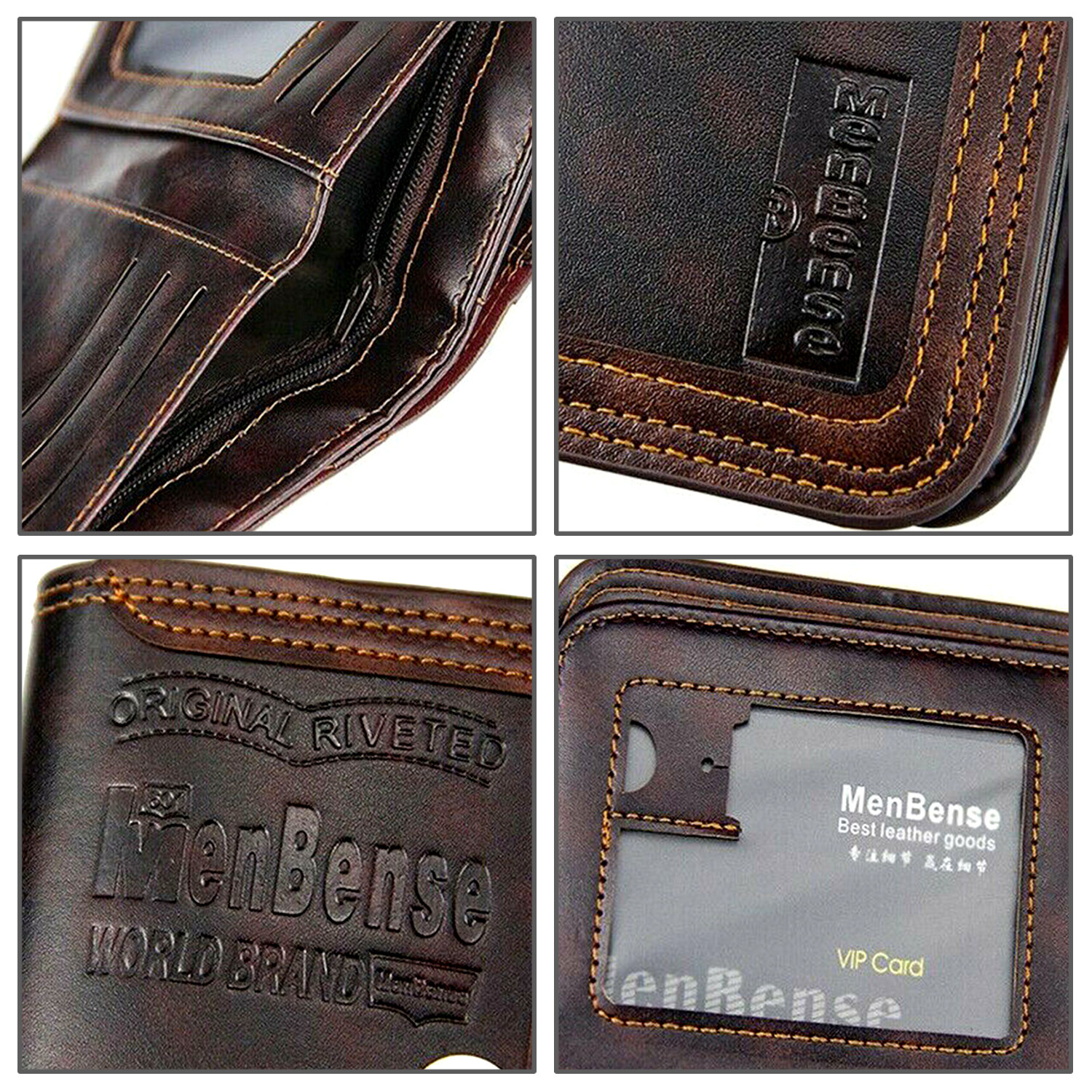 Mens Men’s S4 Retro Leather Vertical Section Credit Card Holder Wallet with Hasp