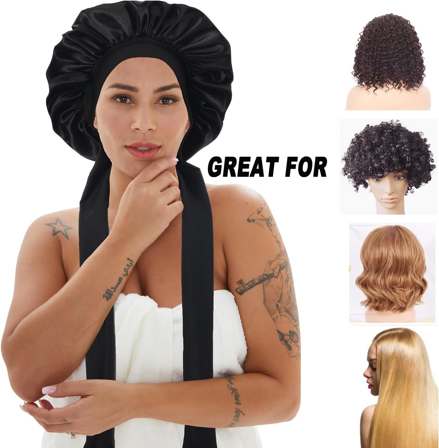 3 Pcs Silk Bonnet for Sleeping, Hair Bonnets with Tie Band Satin Bonnet for Wome