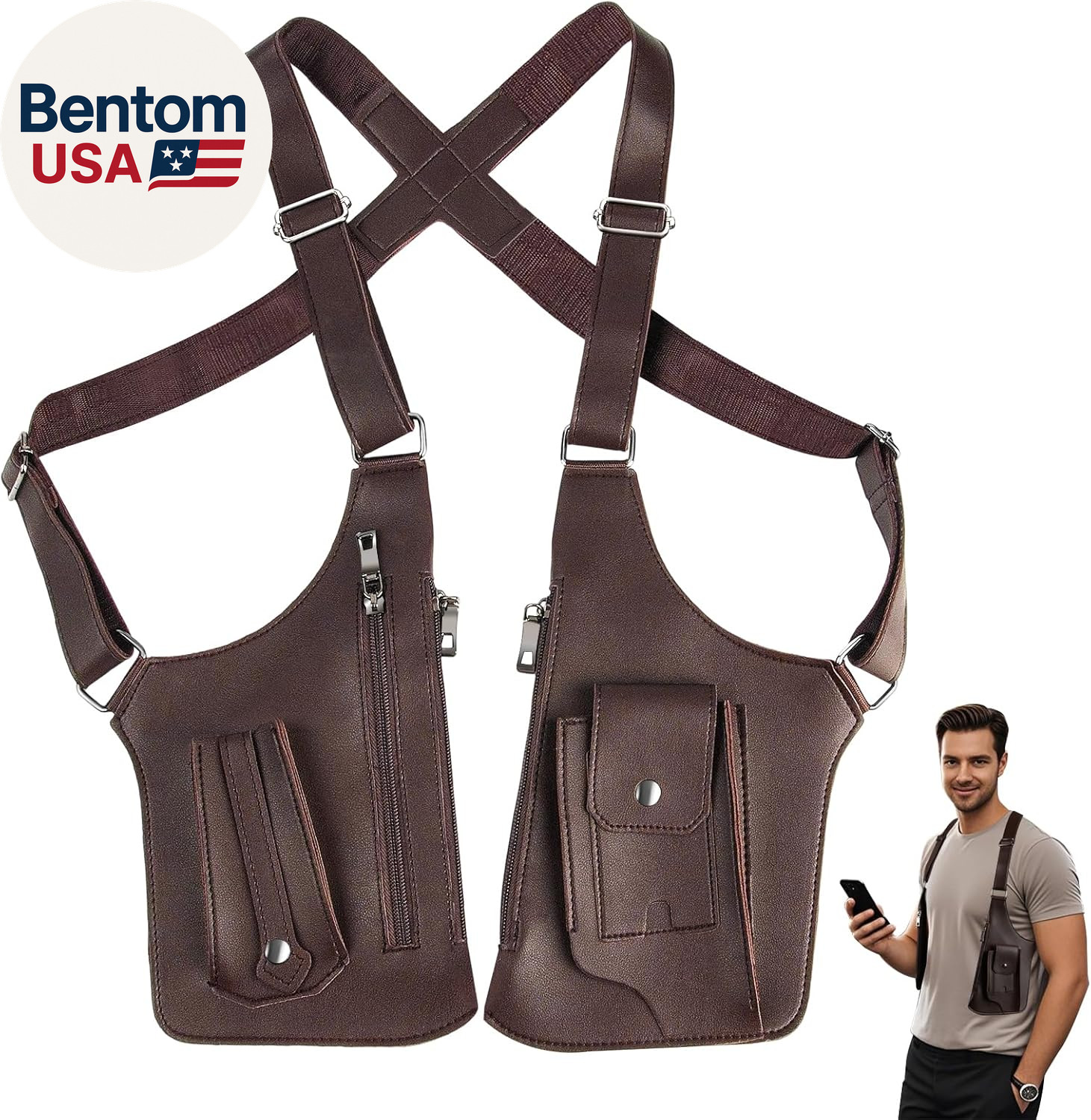 Double Shoulder Armpit Bag for Men, Anti-Theft Hidden Adjustable Strap Holster,