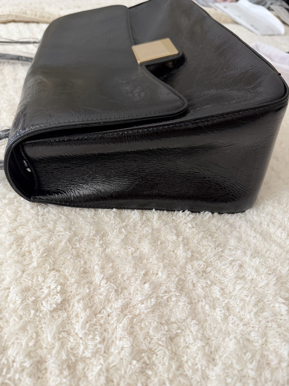 AMYSHEHAB Black Shoulder Bag Flap Closure Gold Hardware Dust Bag Pockets