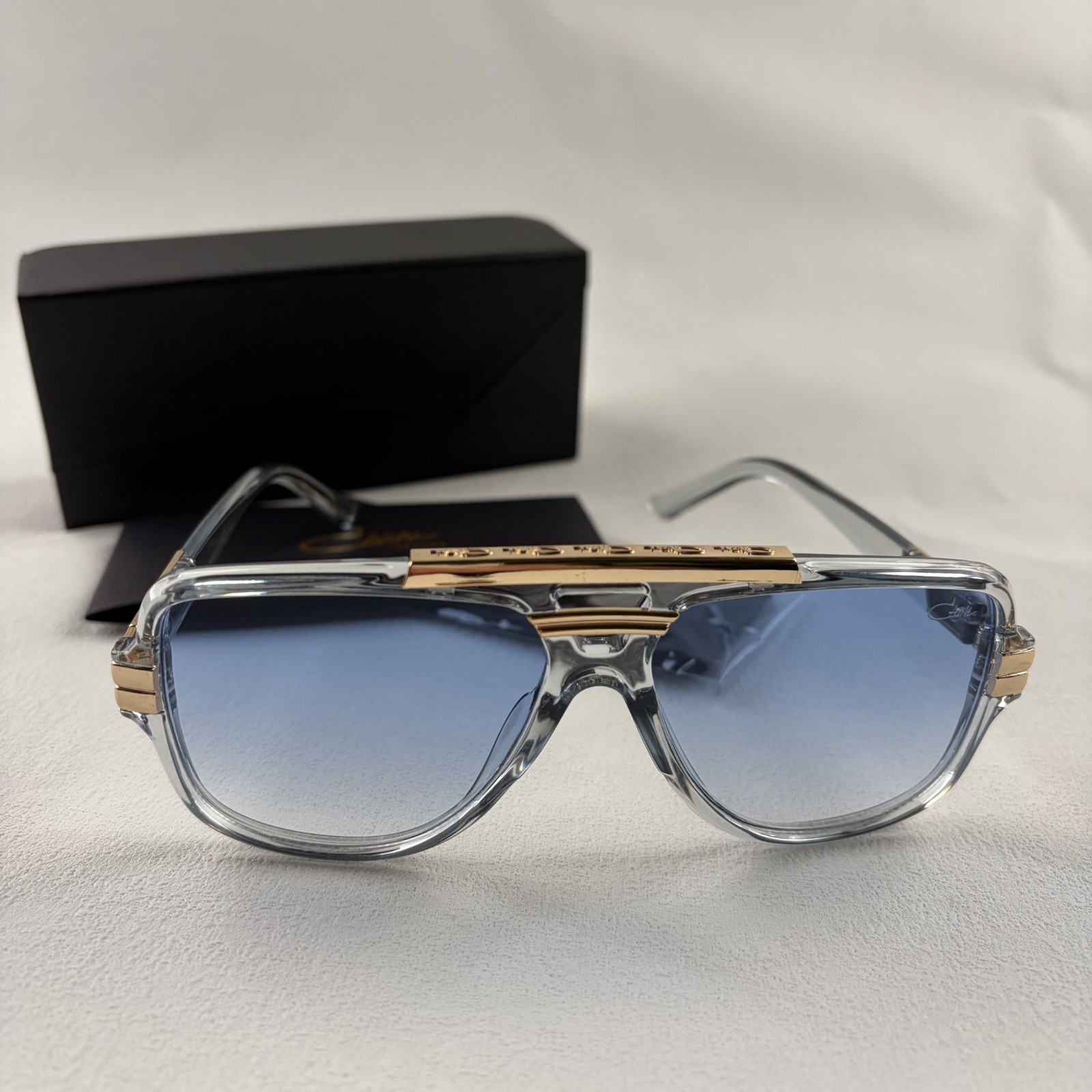 Cazal Square Sunglasses Clear Frame Blue Gradient Lens Men’s Women’s w/Box