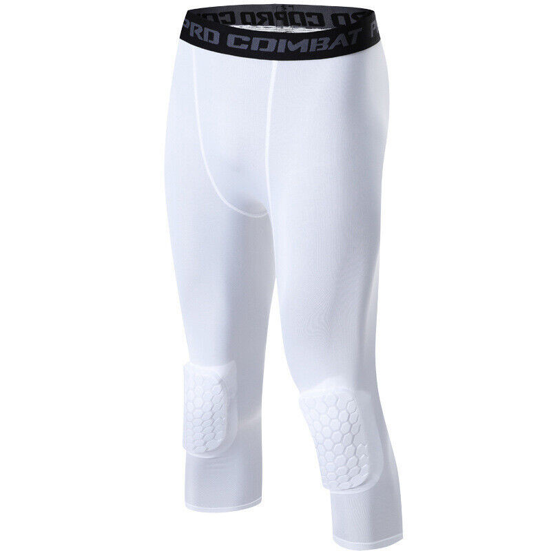 Men’s Basketball Sports Tight Pants 3/4 Compression Workout Leggings Knee Pads