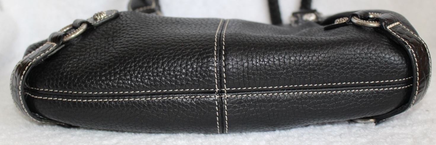 Brighton Suzette Black Pebbled Leather Shoulder Bag w/2 Braided Handles D242642
