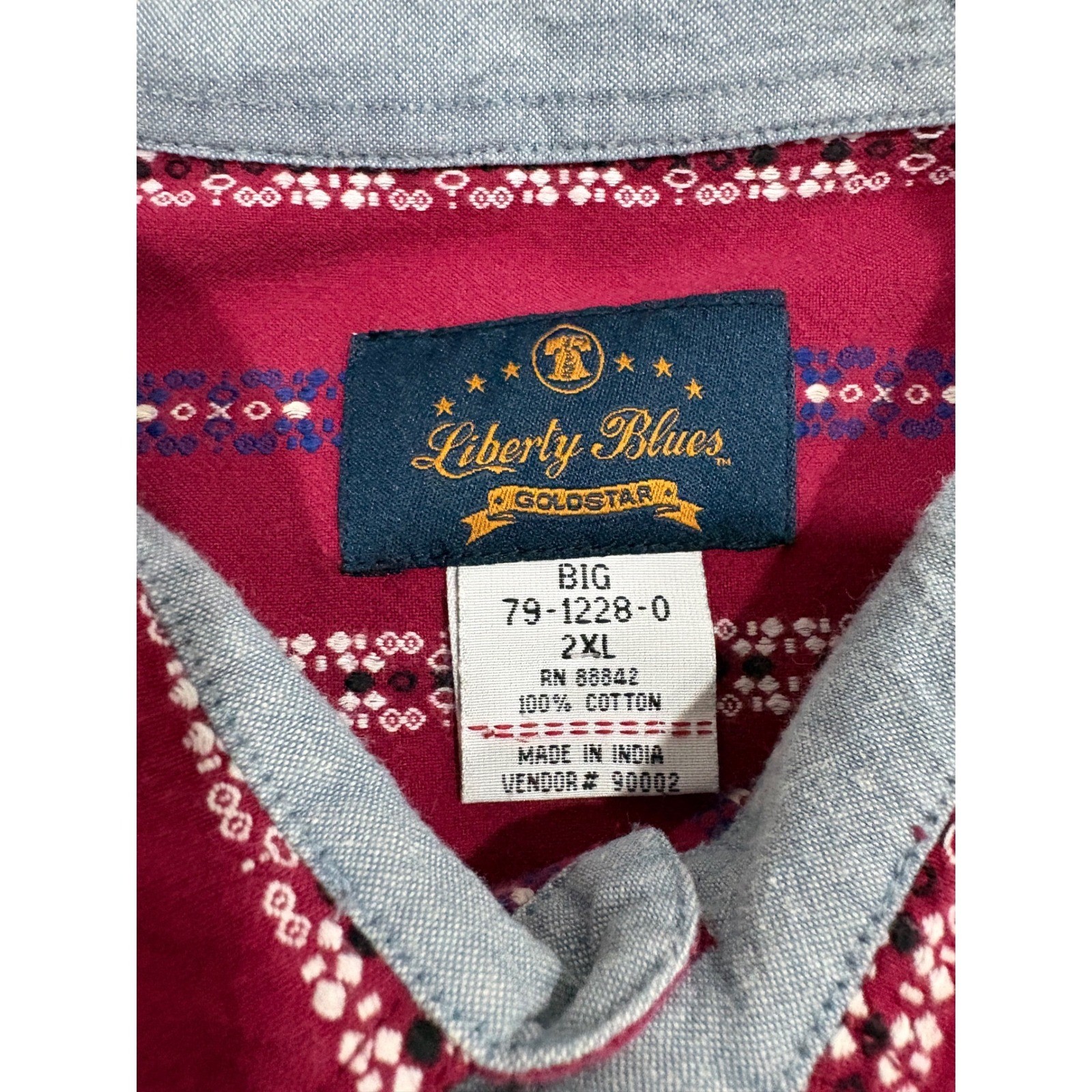 Liberty Blues Goldstar Mens 2XL Big Burgundy Striped Cotton Button Down Shirt