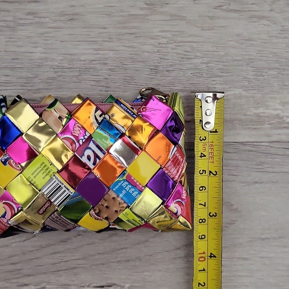 Recycled Wrapper Zippered Pouch Eco Friendly Upcycled Material Colorful