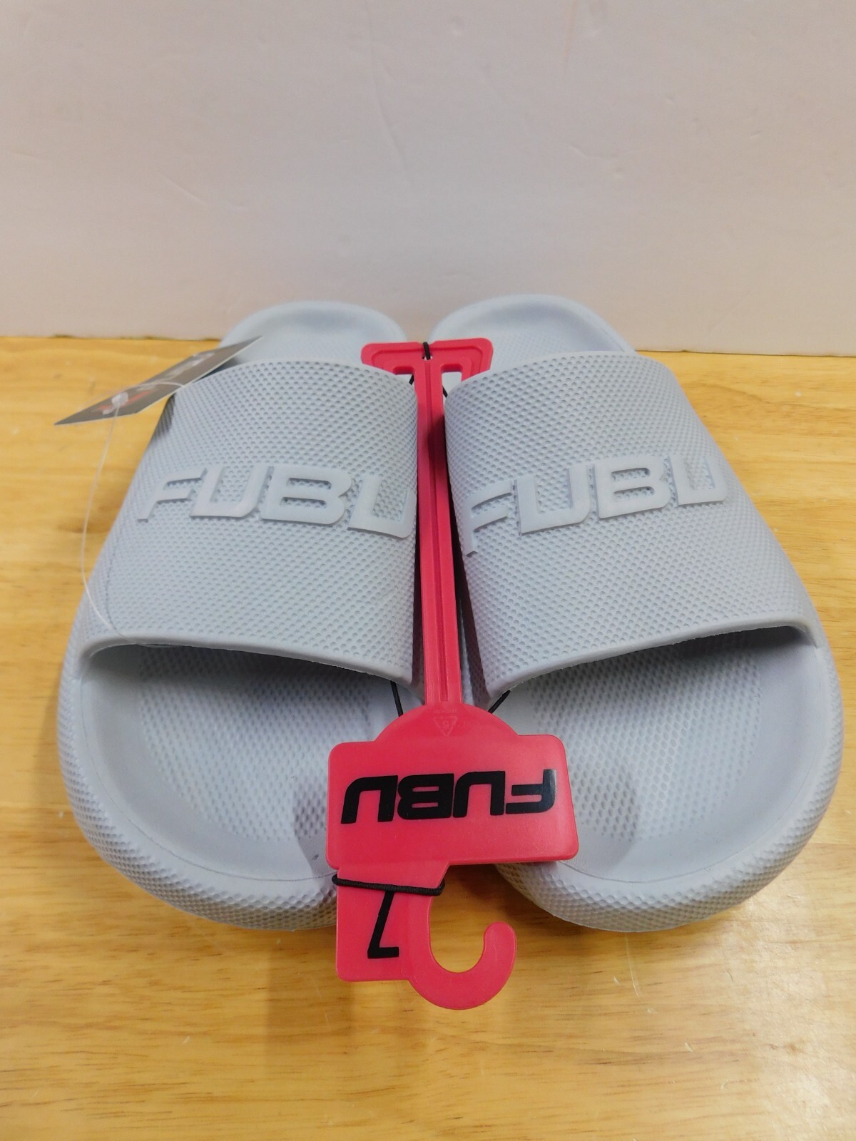 FUBU Men’s Plush Comfort Slide Sandals-Lt Grey-Size 7-NWT