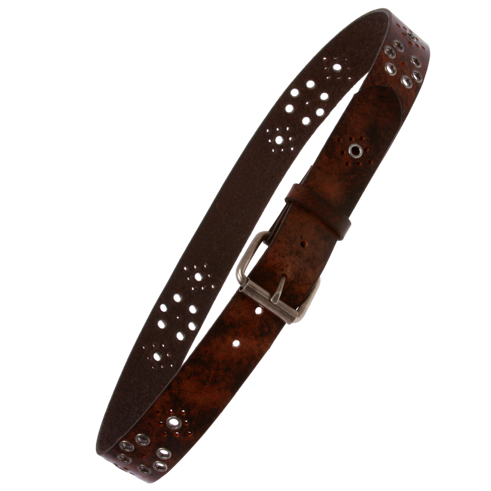 Snap On Oil Tanned Vintage Grommets Perforated Full Grain Solid Leather Belt