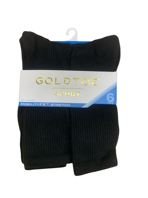 GoldToe Black Cotton crew Sock 6 Pair Shoe Size 6-9