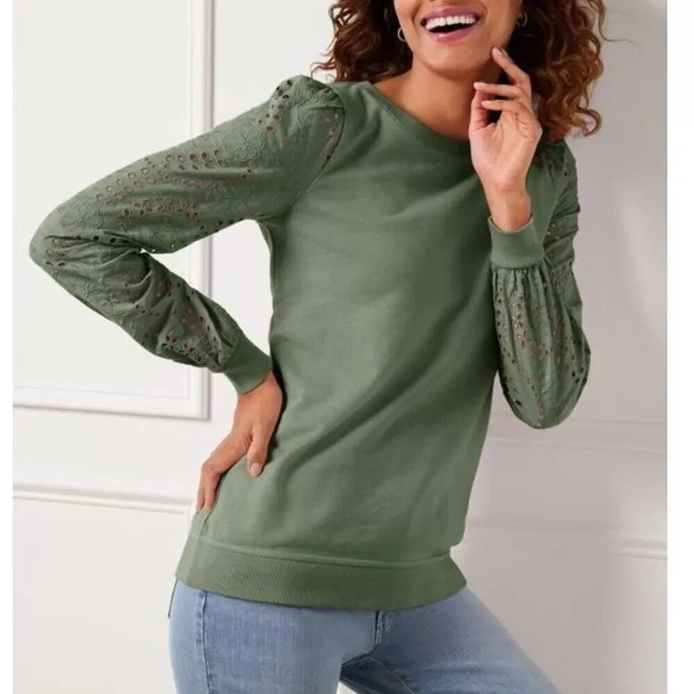 NWT $100 TALBOTS ORANGE EYELET SLEEVE SWEATSHIRT SIZE 1X