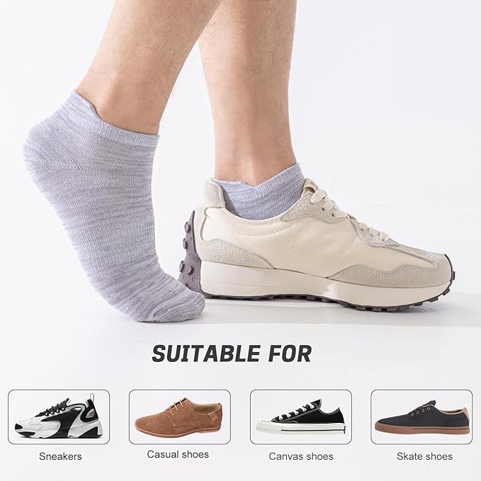 Mens Bamboo Ankle Socks with Heel Tab Low Cut Thin Athletic Performance 6 pairs