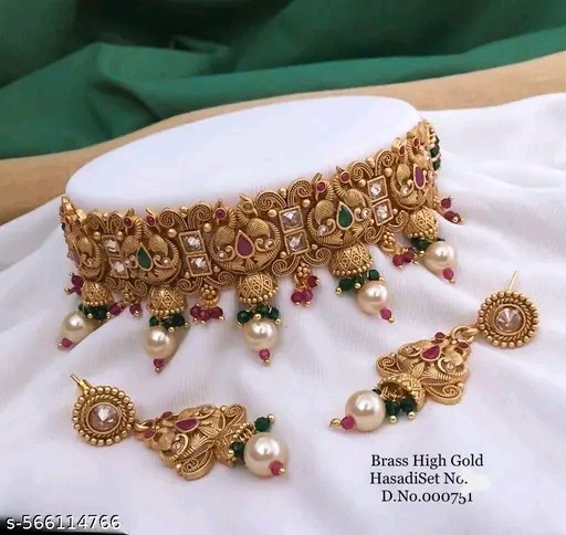 Indian Bollywood Gold Plated Kundan Choker Bridal Necklace Earrings Jewelry Set