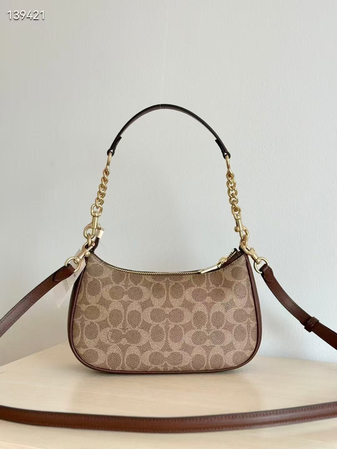 COACH Teri Shoulder Bag In Signature Canvas Gold/Tan/Brown New Outlet