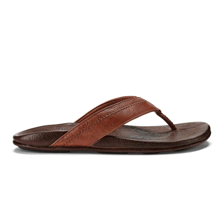 Olukai Men’s Size 11 Hiapo Flip Flop Comfort Beach Outdoor Sandals-Rum/Dark Wood