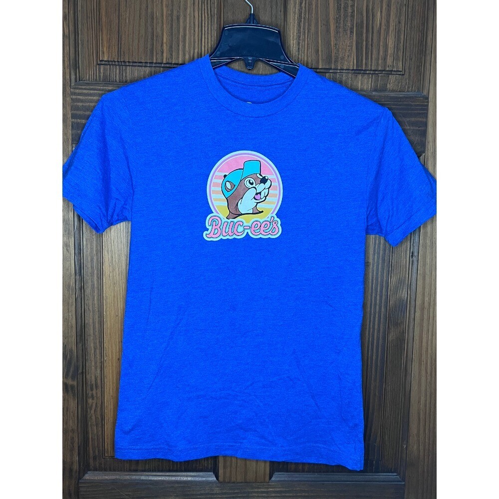 Buc-ee’s Graphic T-Shirt Retro Style Beaver Logo Blue Size S