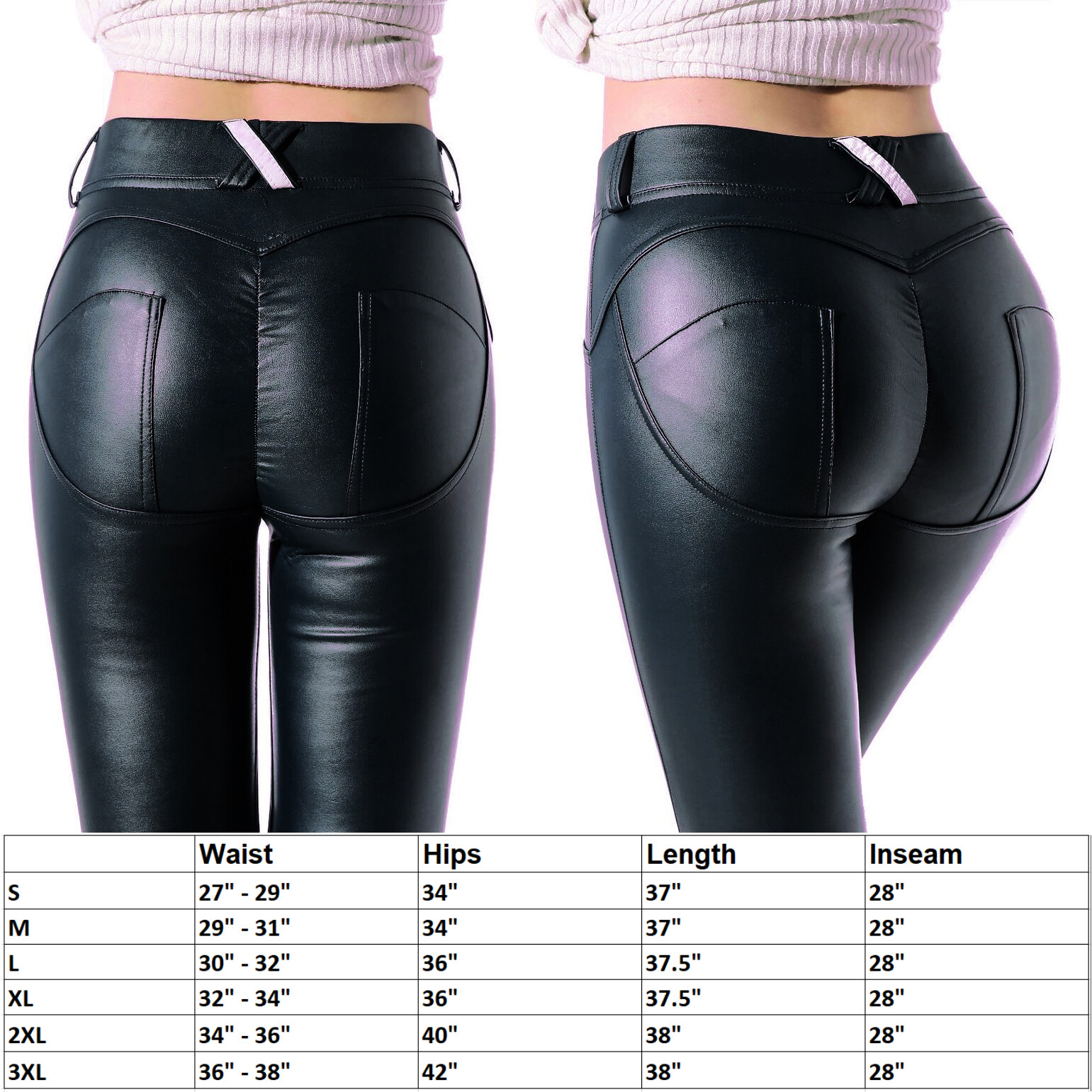 ON SALE!! Women Faux PU Leather Leggings Butt Lift Skinny Pants Trousers Stretch