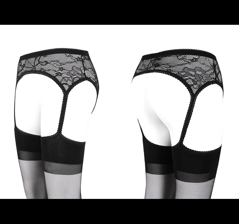 Ultra-thin Silky Sheer Toe Pantyhose Stockings Attached Lace Garter Belt Bridal