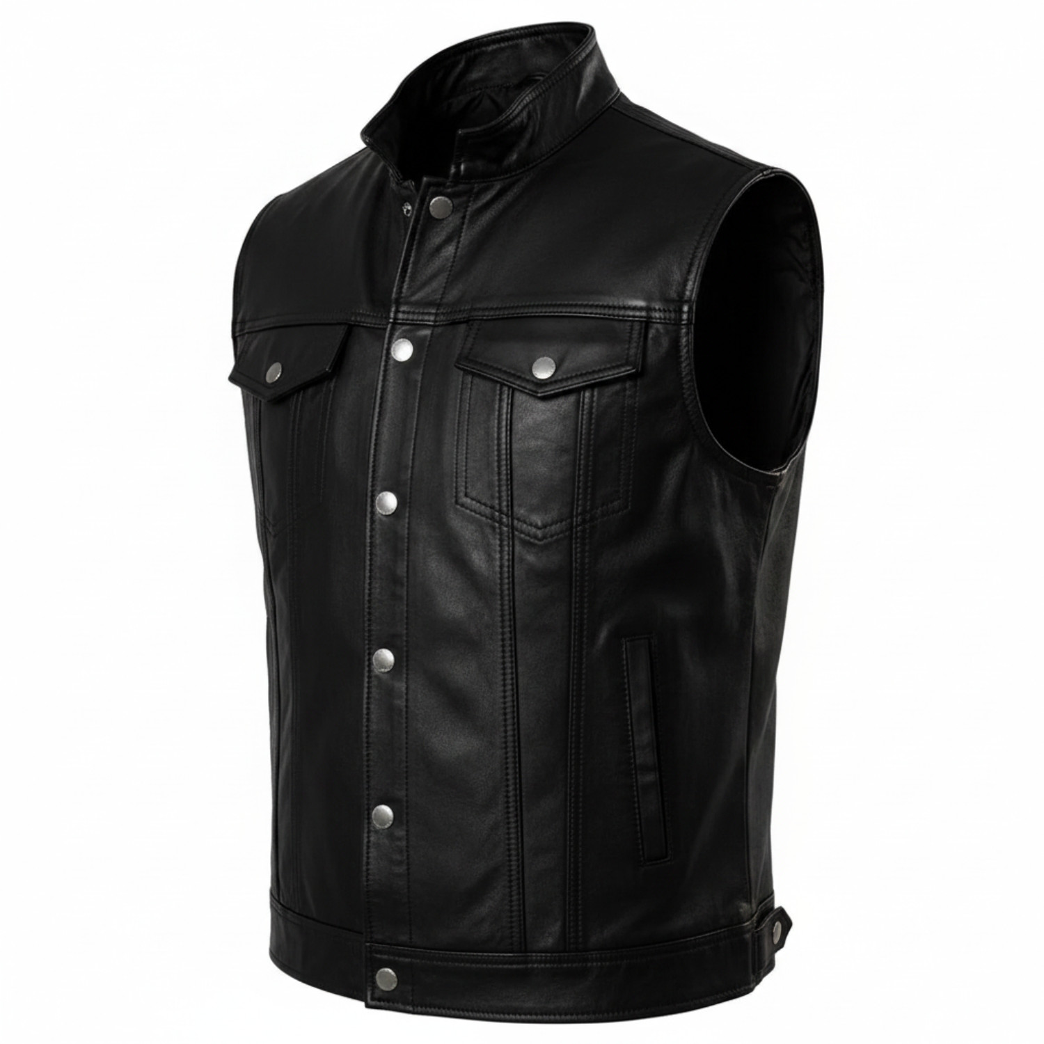 Classic Men’s Black Leather Vest Motorcycle Biker Riding Tactical Waistcoat