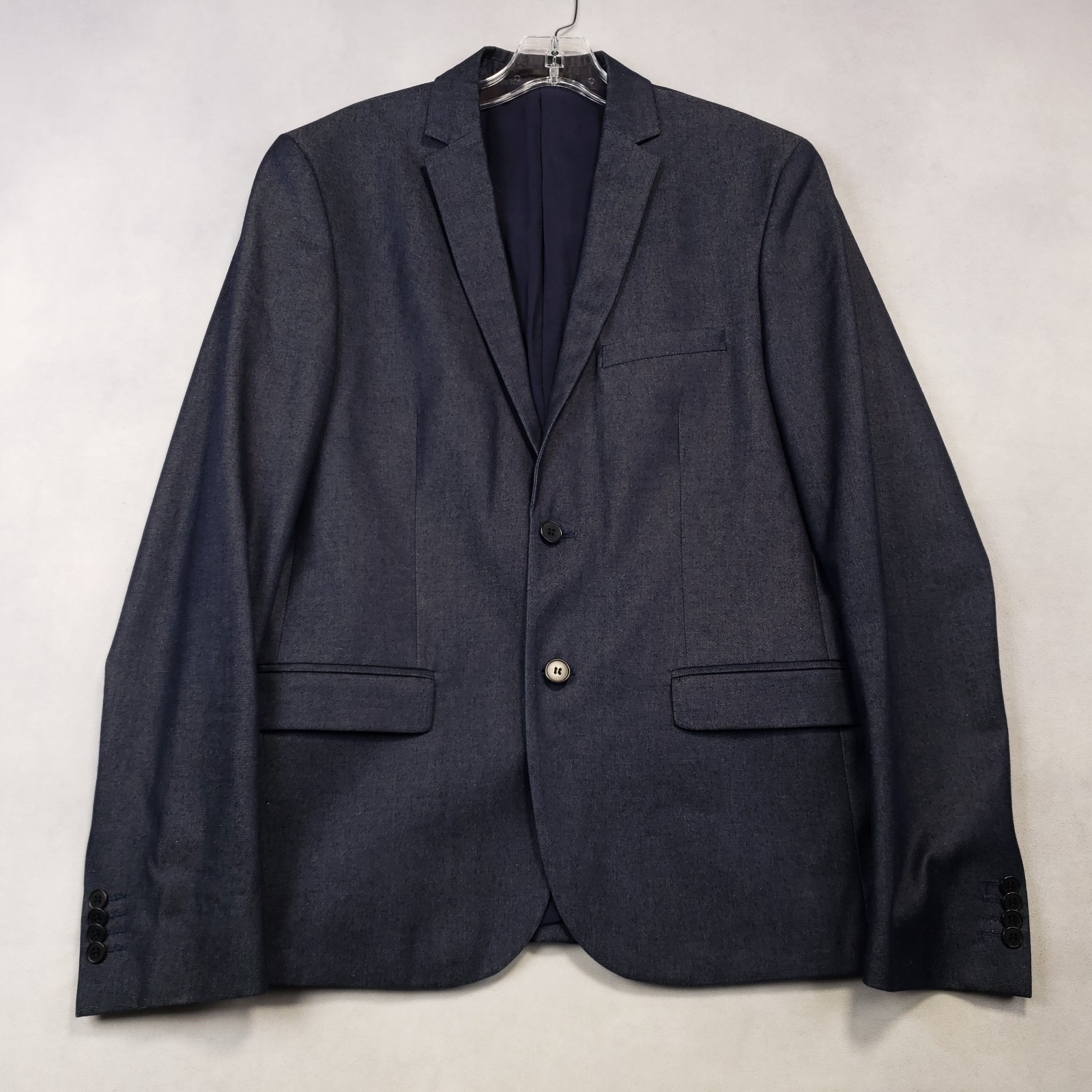 H&M Sport Coat Mens 38R Slim Fit Blue Cotton Chambray Two Button Double Vented