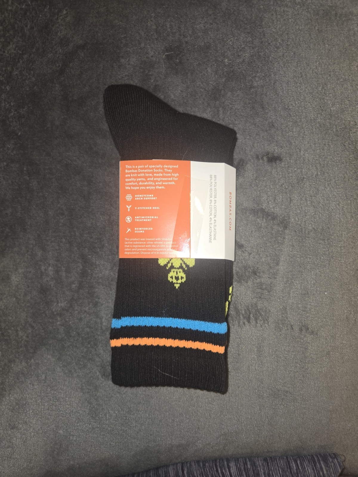 Bombas M Crew Socks Arch Support Black Striped 1 Pair