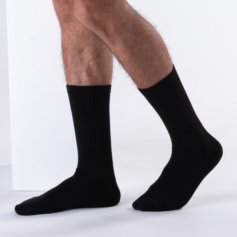 Mens Cushioned Crew Cotton Black Long Mid-calf Sports Work Socks Size 9-11 10-13