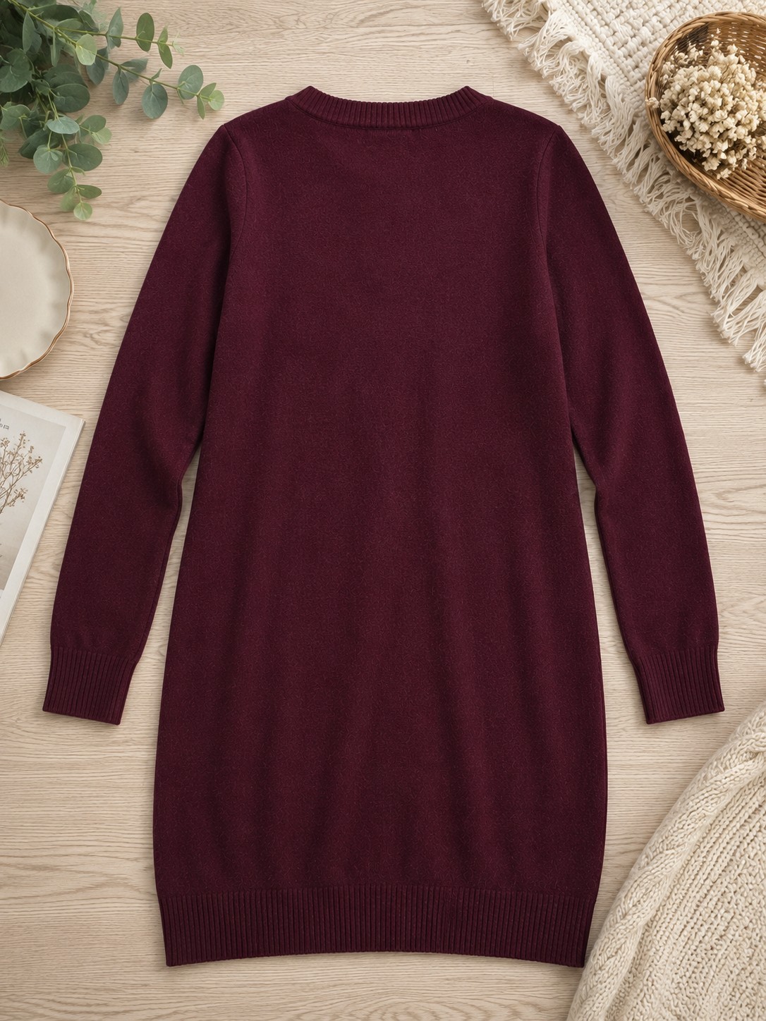 Fortune + Ivy Women’s Sweater Dress – Size Medium – Burgundy – Long Sleeve Knit