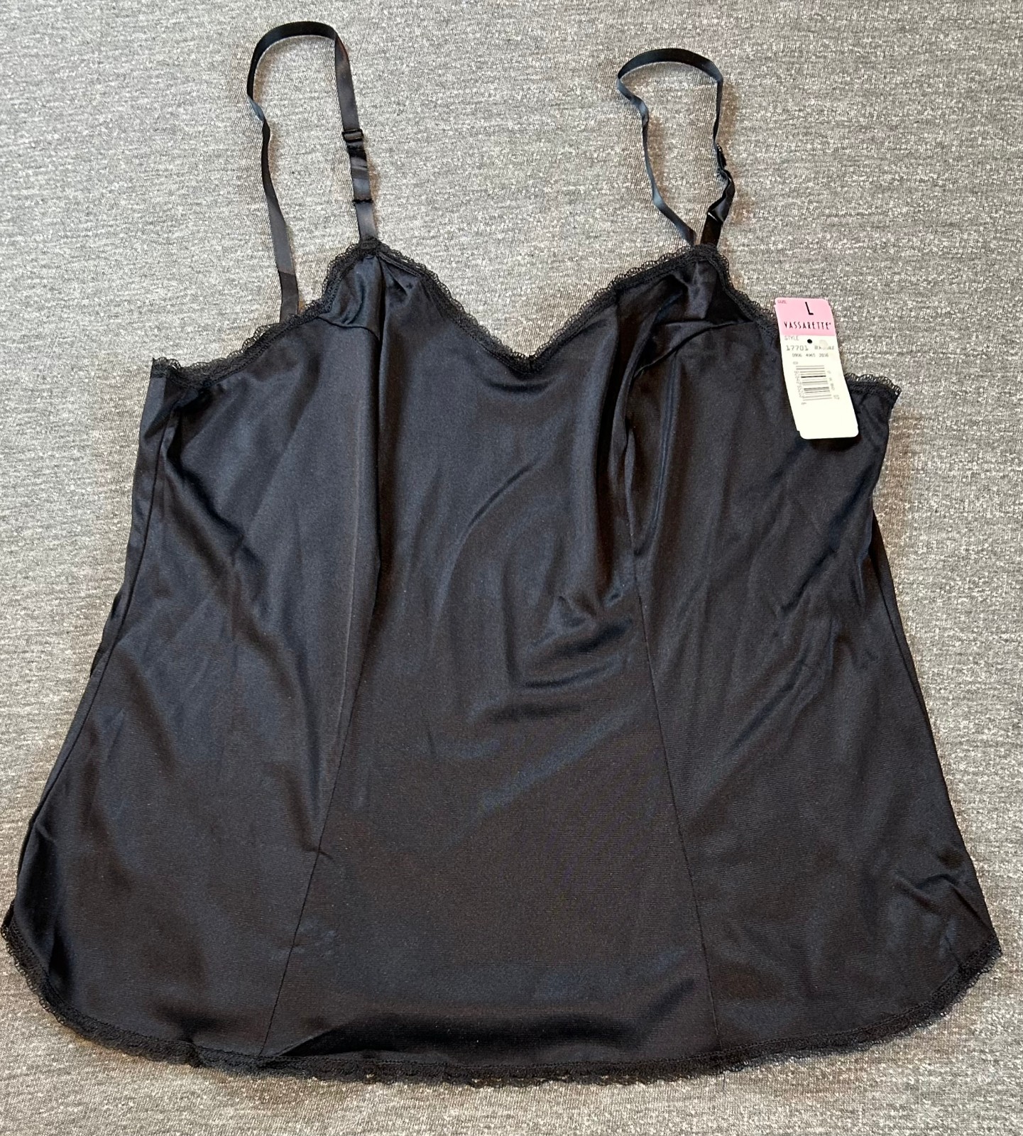 NWT VTG Vassarette CAMISOLE Black White Adjustable Strap 17701 M, L, XL, or 2XL