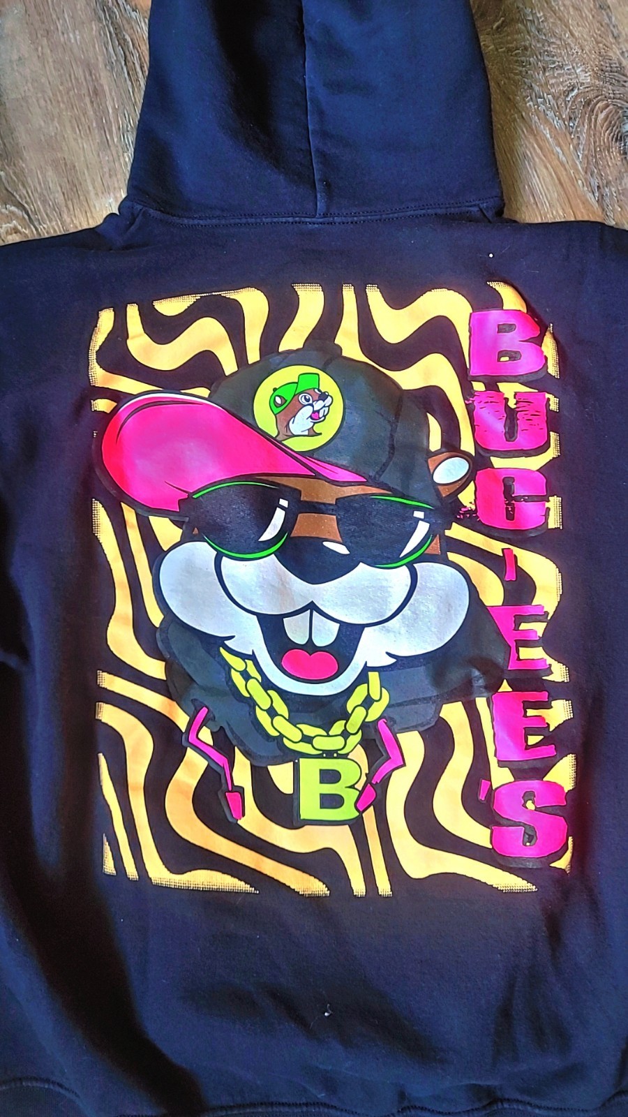 Buc-ee’s Men’s L Black Pullover Hoodie Graphic Logo Print Fleece Pockets