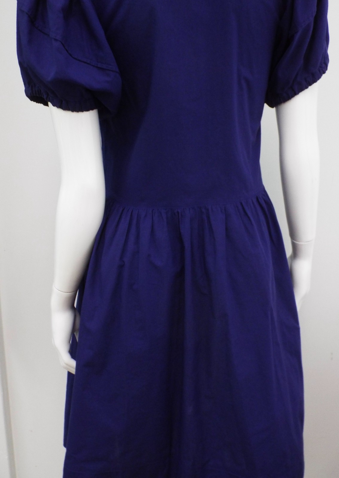 VTG 1980s KENZO Blue Puff Sleeve Dress Small Cotton Asymmetrical Button Wrap Top