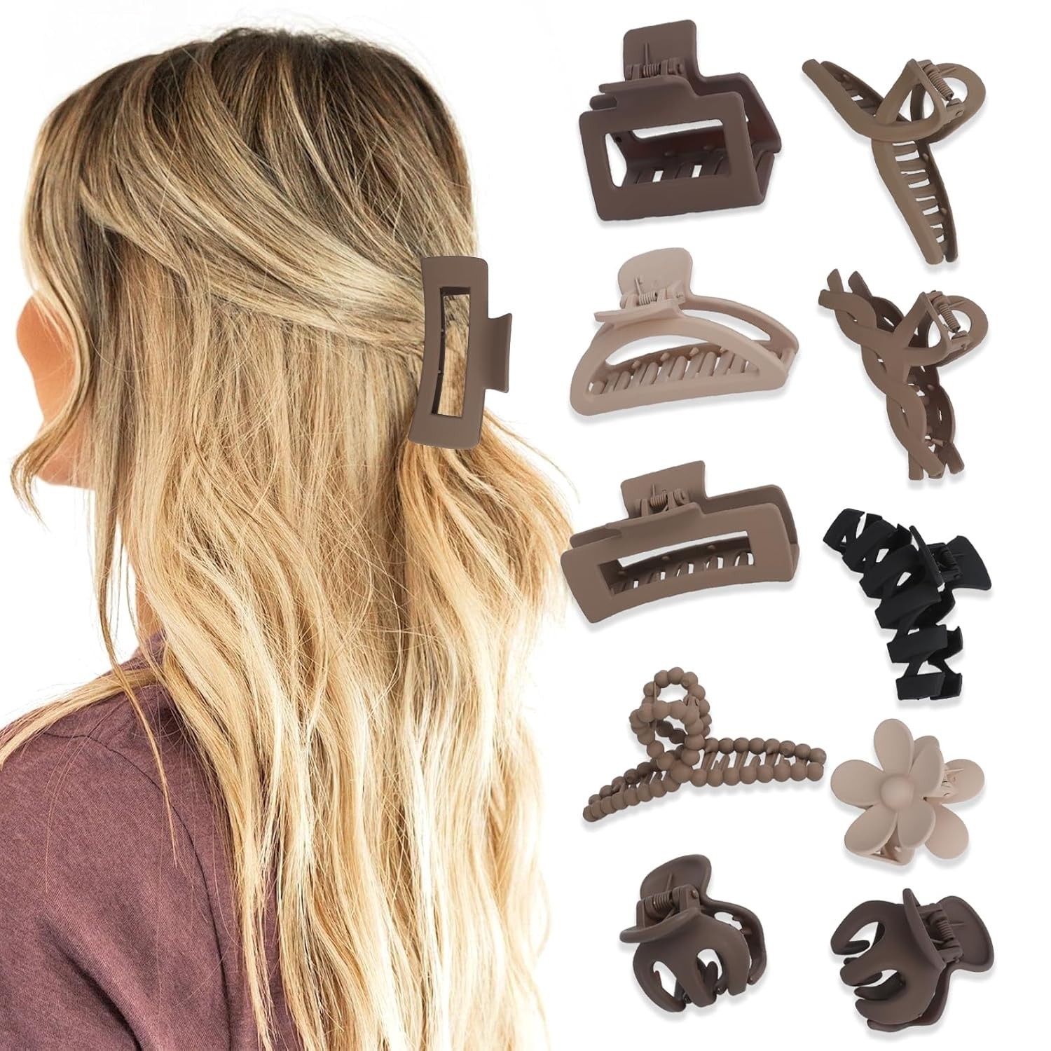 Luxury Women’s Frosted Hair Claw Clip Set (10PCS)