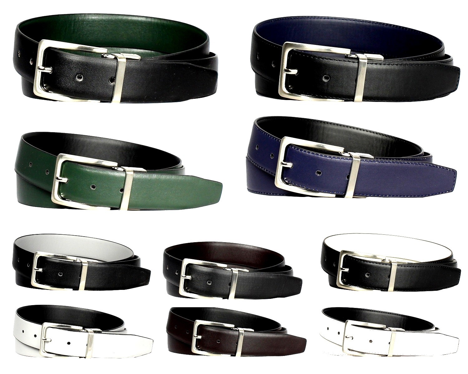 2-Pack: Men’s Genuine Leather Reversible Dress Belts – Assorted Colors