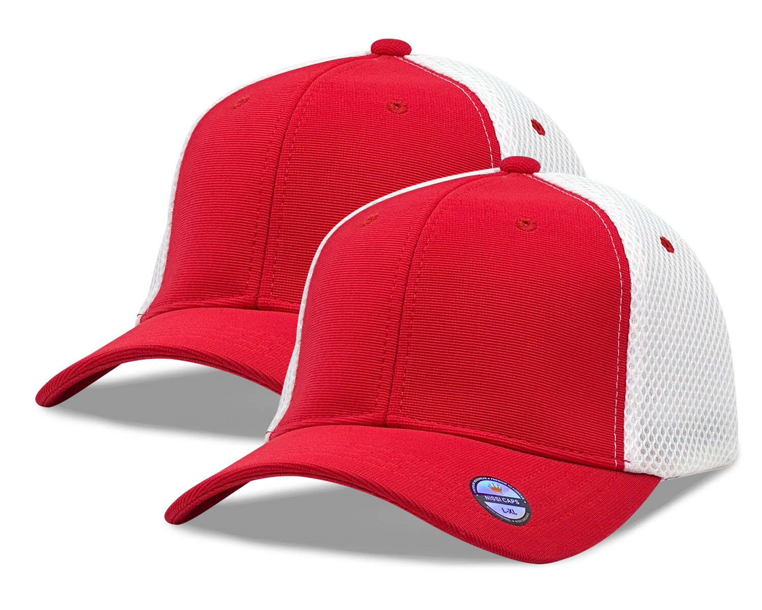 [2 Pack] Hybrid Stretch-Fitted Trucker Cap, Baseball Cap with Air Mesh