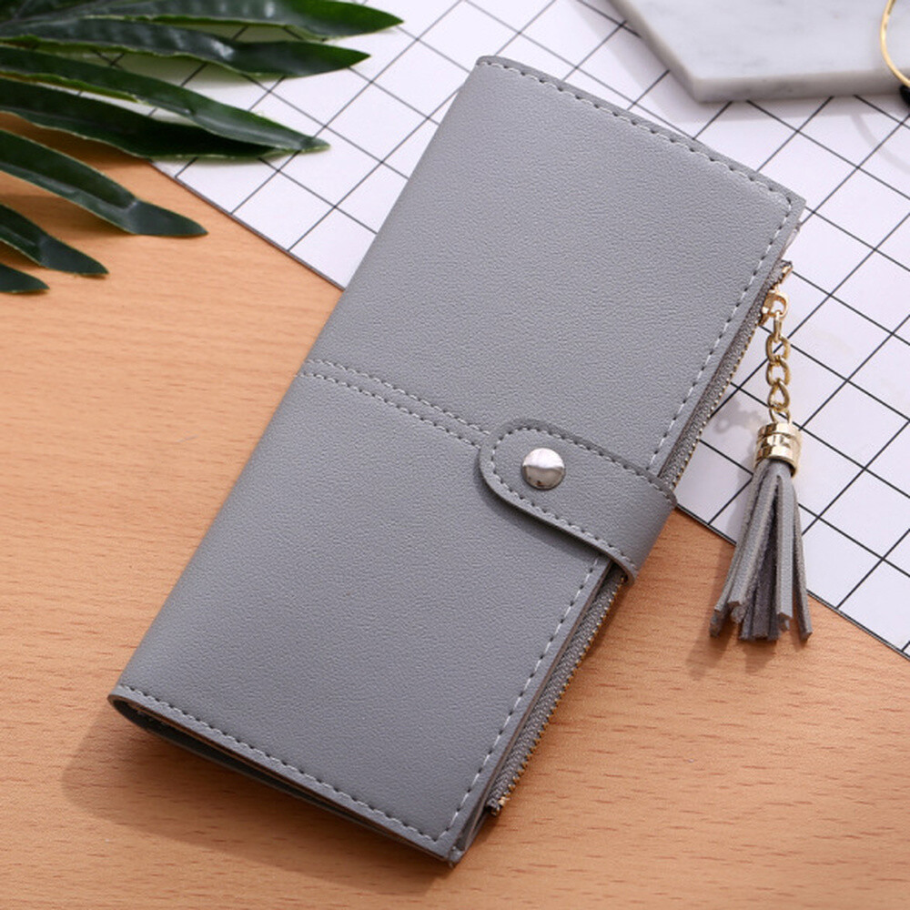 Women’s Slim Bifold Wallet with Hasp PU Leather Zipper Long Purse Handbag Clutch