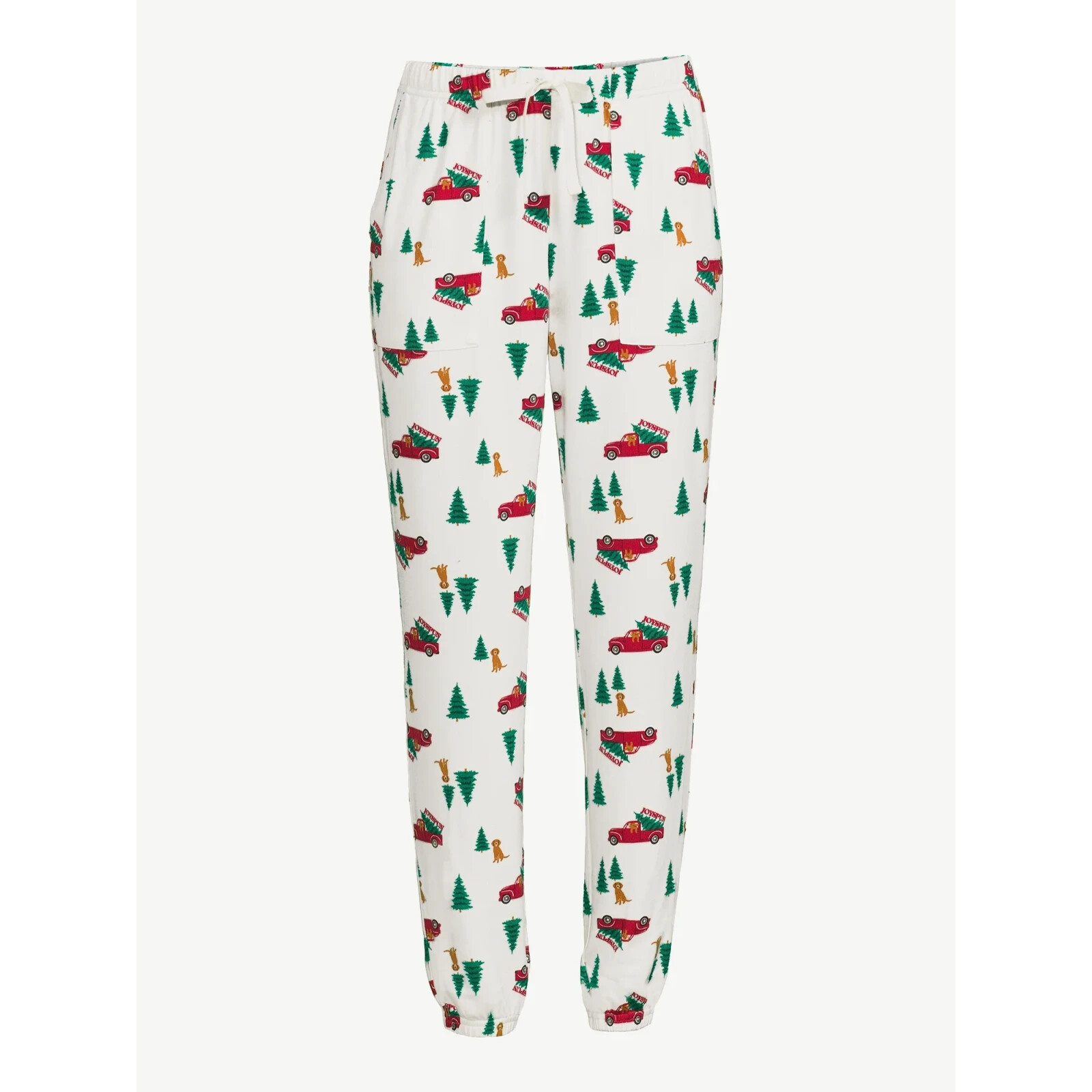 Joyspun Brushed Hacci Knit Sleep Joggers Large (12-14) Winter White Christmas