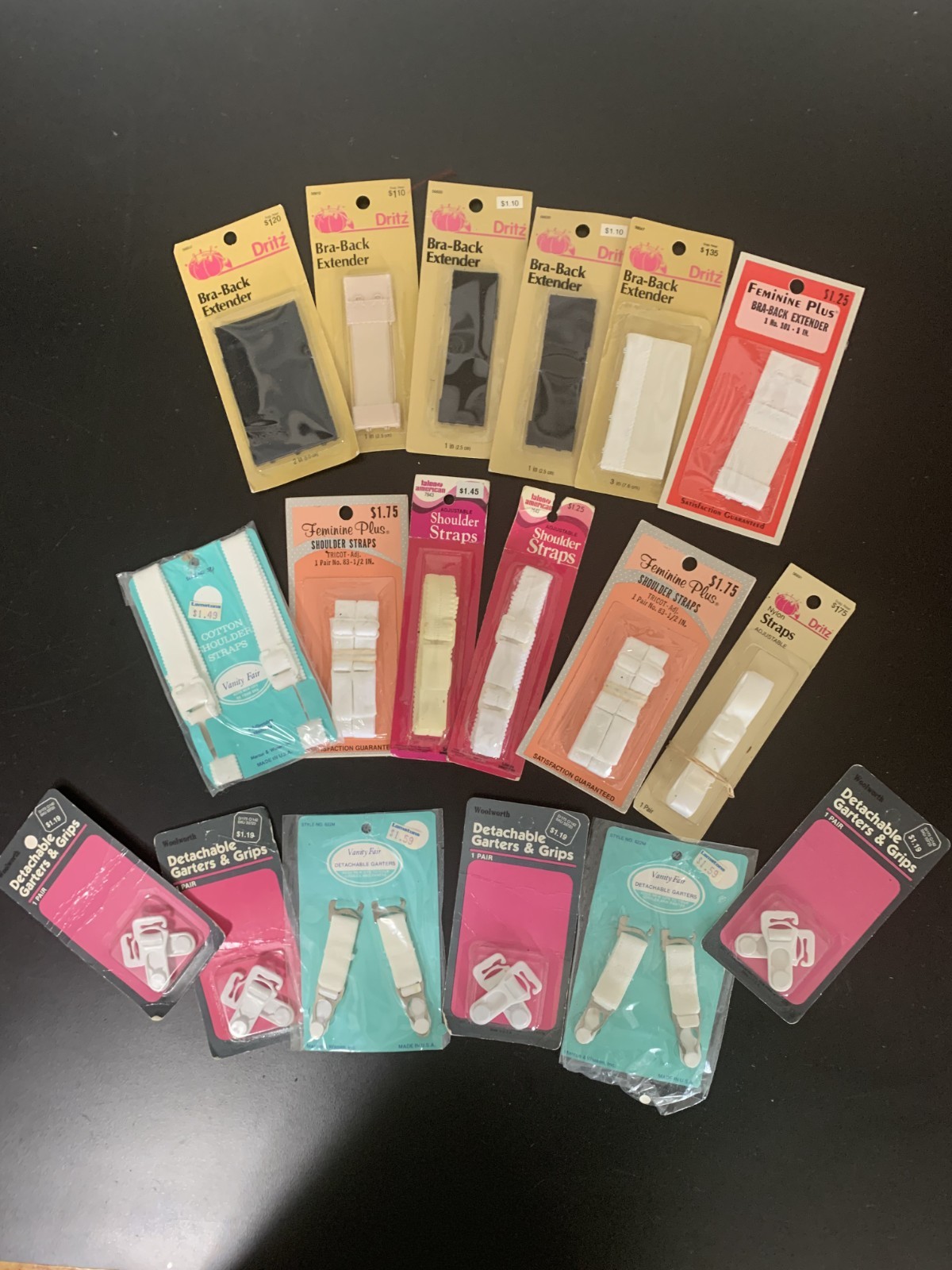 Bra Back Extenders, Shoulder Straps and Detachable Garters with Grips