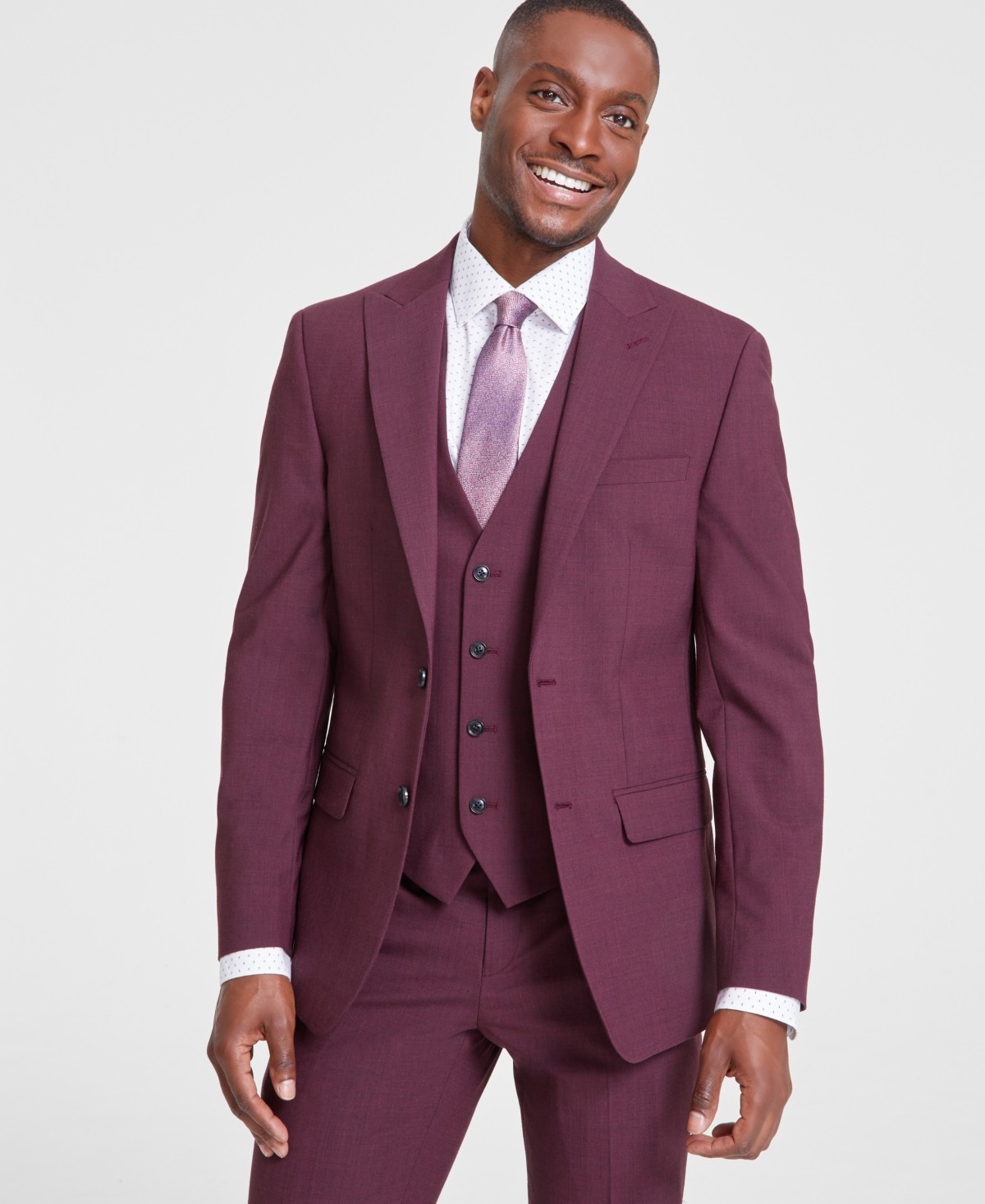 Bar Iii Mens Slim fit Suit Jacket Blazer 38 L Berry Red Solid Stretch Wool